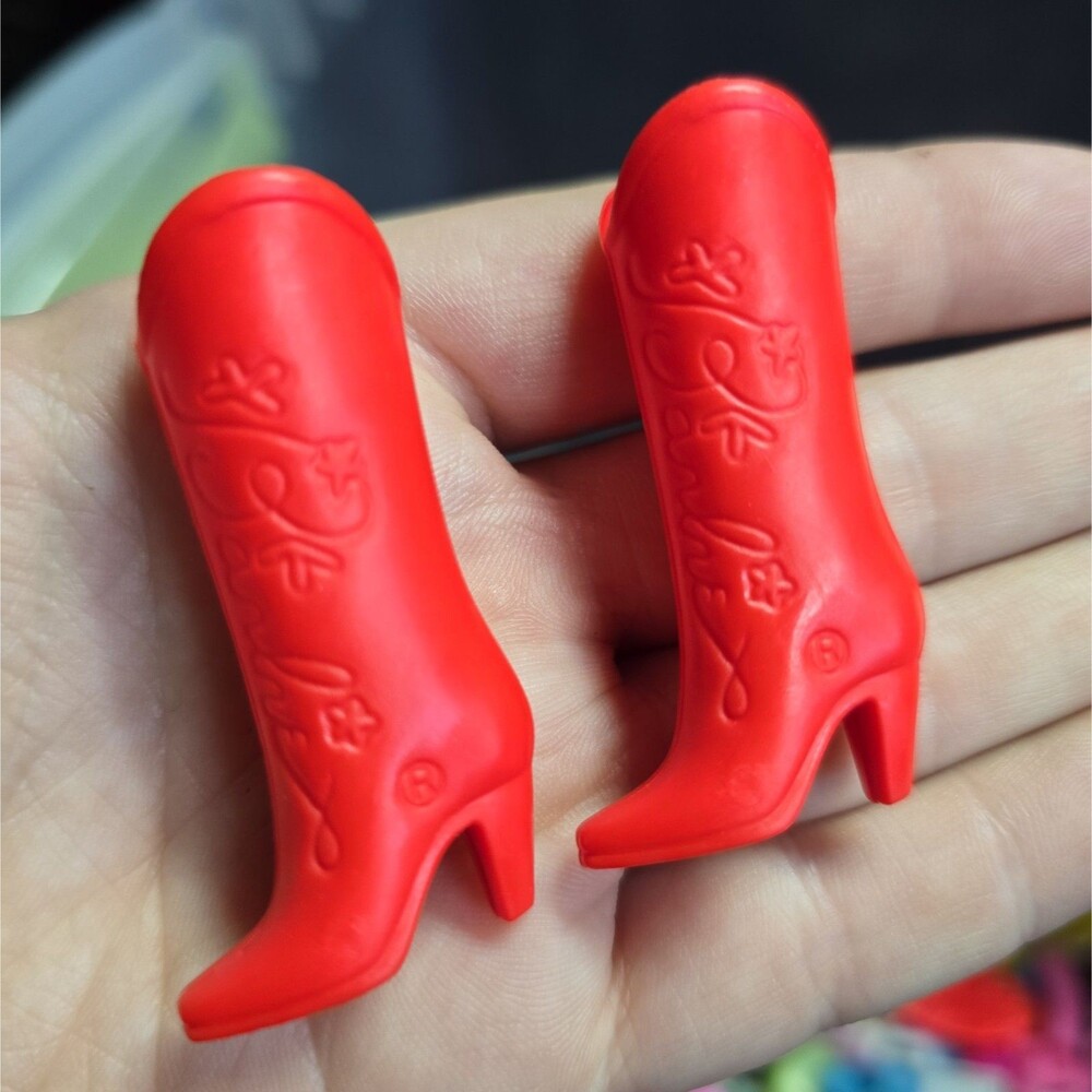 Barbie Doll Red Cowboy Boots For Pointed Feet Dolls EUC